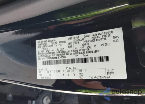 2017 Ford F-250 Platinum из США, поврежденный, VIN 1FT7W2BT0HEE30805